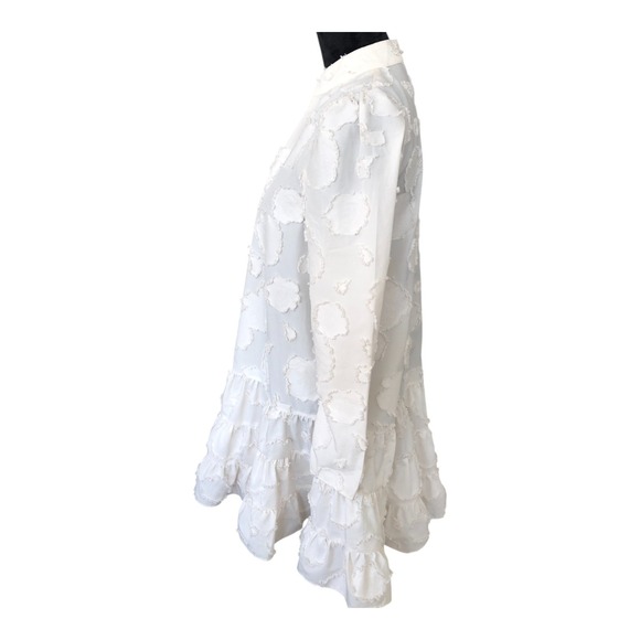 H&M‎ Exclusive Cream Jacquard Weave Boho Ruffle Tiered Babydoll Midi Dress S - Picture 6 of 13